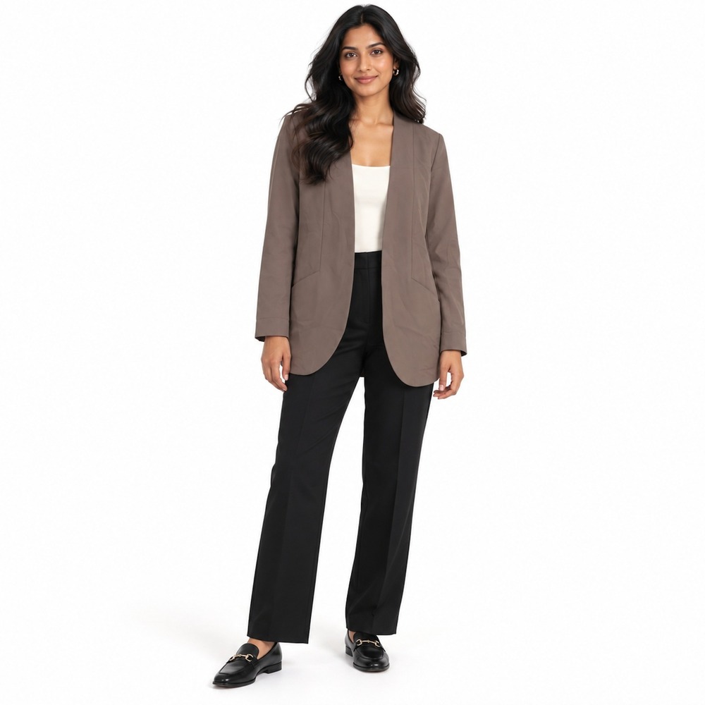H&M Collarless Open Front Blazer Taupe Brown Professional Jacket SIZE 6